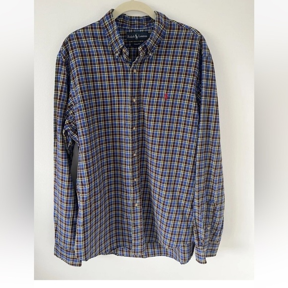 Ralph Lauren Polo Men's Custom Fit Long Sleeve Blue Multicolor Check Shirt L *G4 - Picture 1 of 3
